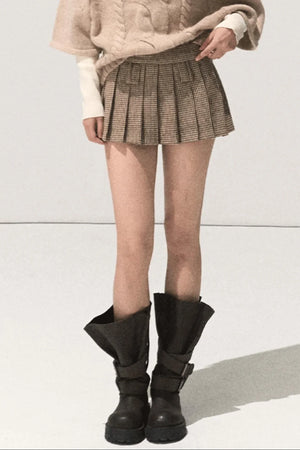 Wool Twist Knit Cape Sweater Top Skirt Set-Up