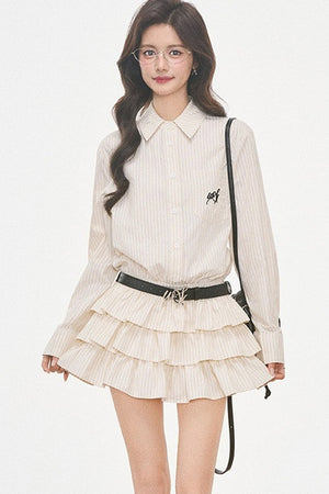 Woolen Baseball Jacket with Tiered Shirt Dress Set-Up