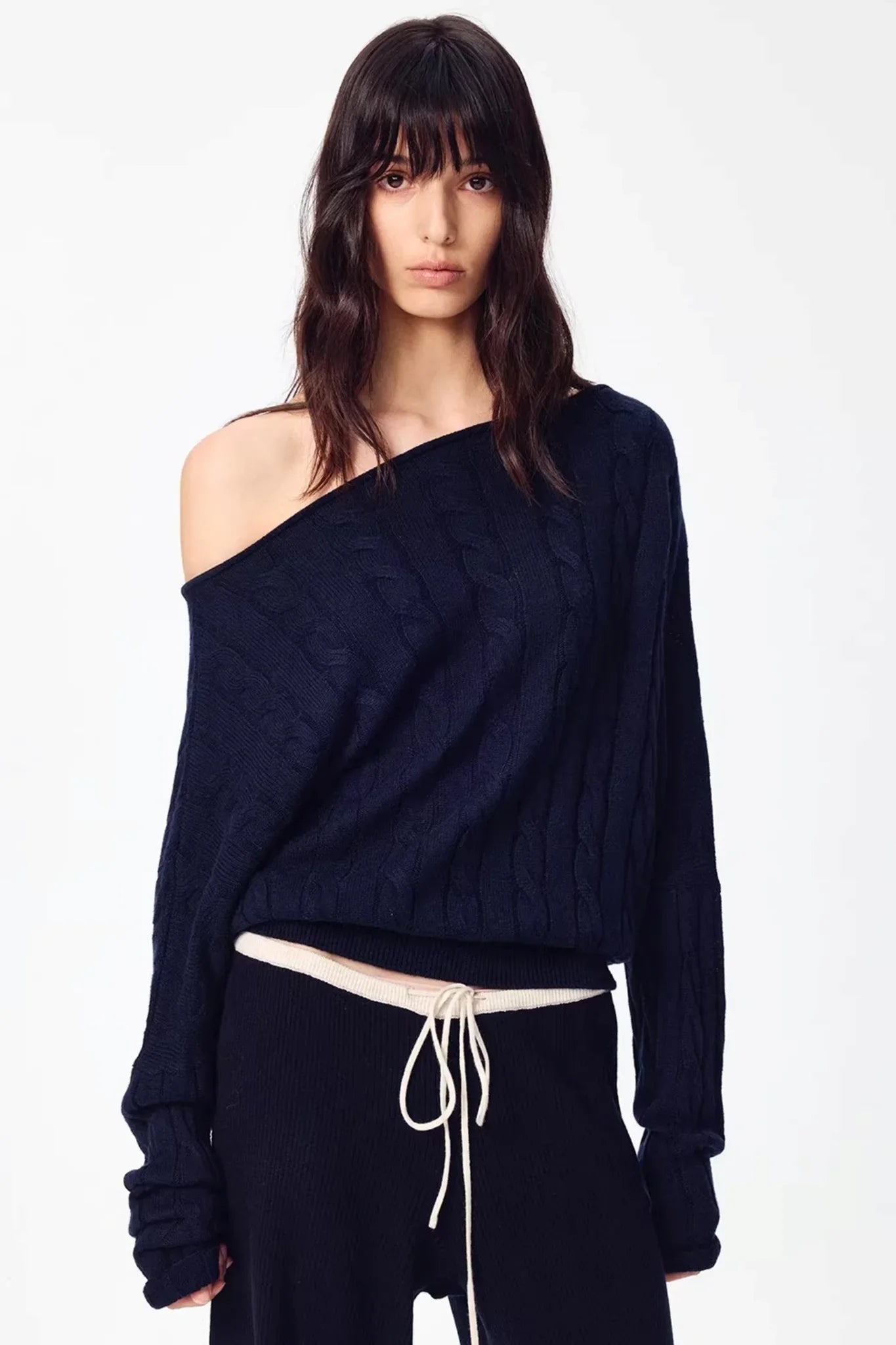 Woolen Off-Shoulder Knit Set-Up