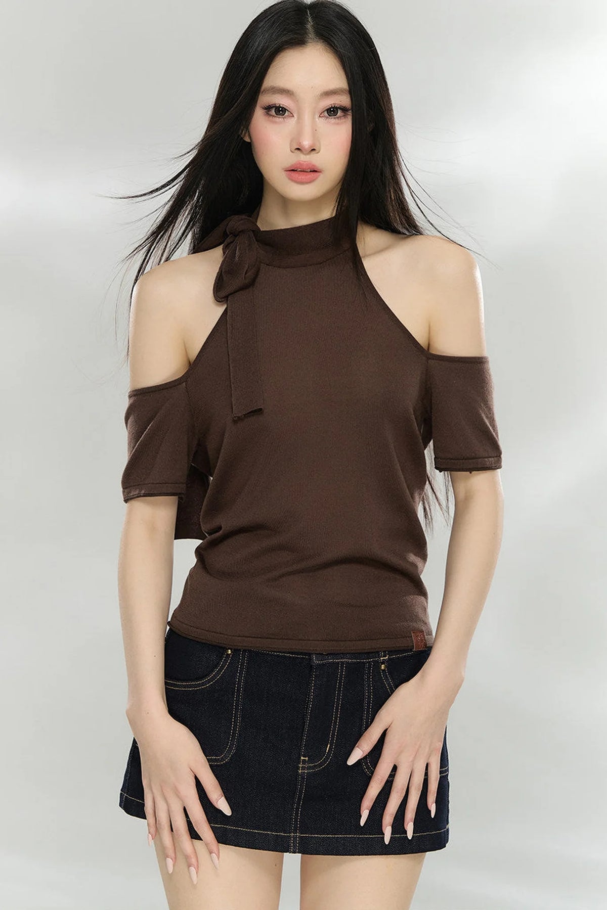 Woolen Off-Shoulder Patchwork Top