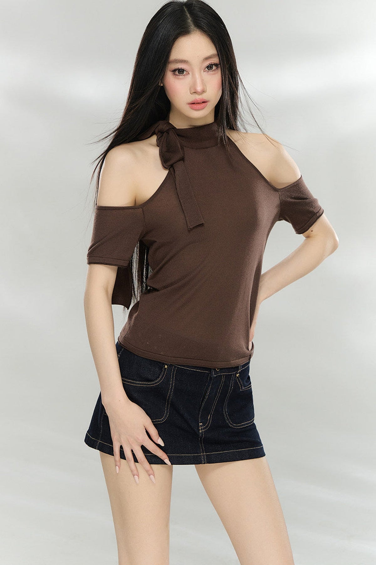 Woolen Off-Shoulder Patchwork Top