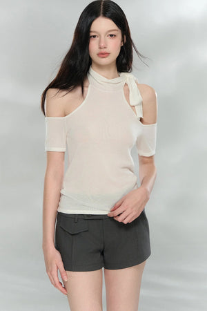 Woolen Off-Shoulder Patchwork Top