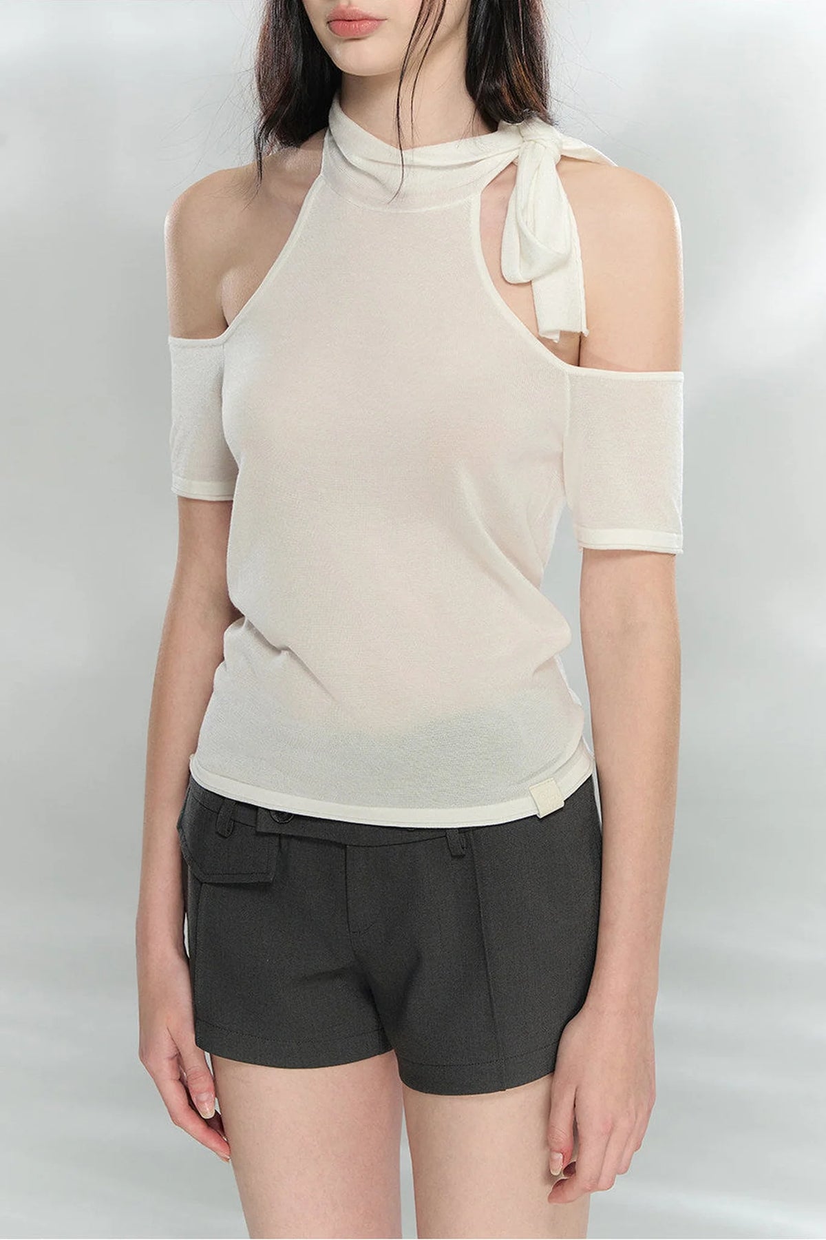 Woolen Off-Shoulder Patchwork Top