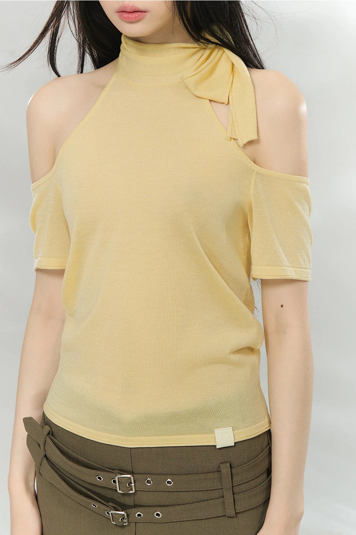 Woolen Off-Shoulder Patchwork Top