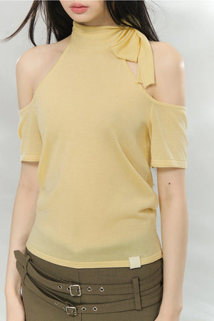 Woolen Off-Shoulder Patchwork Top