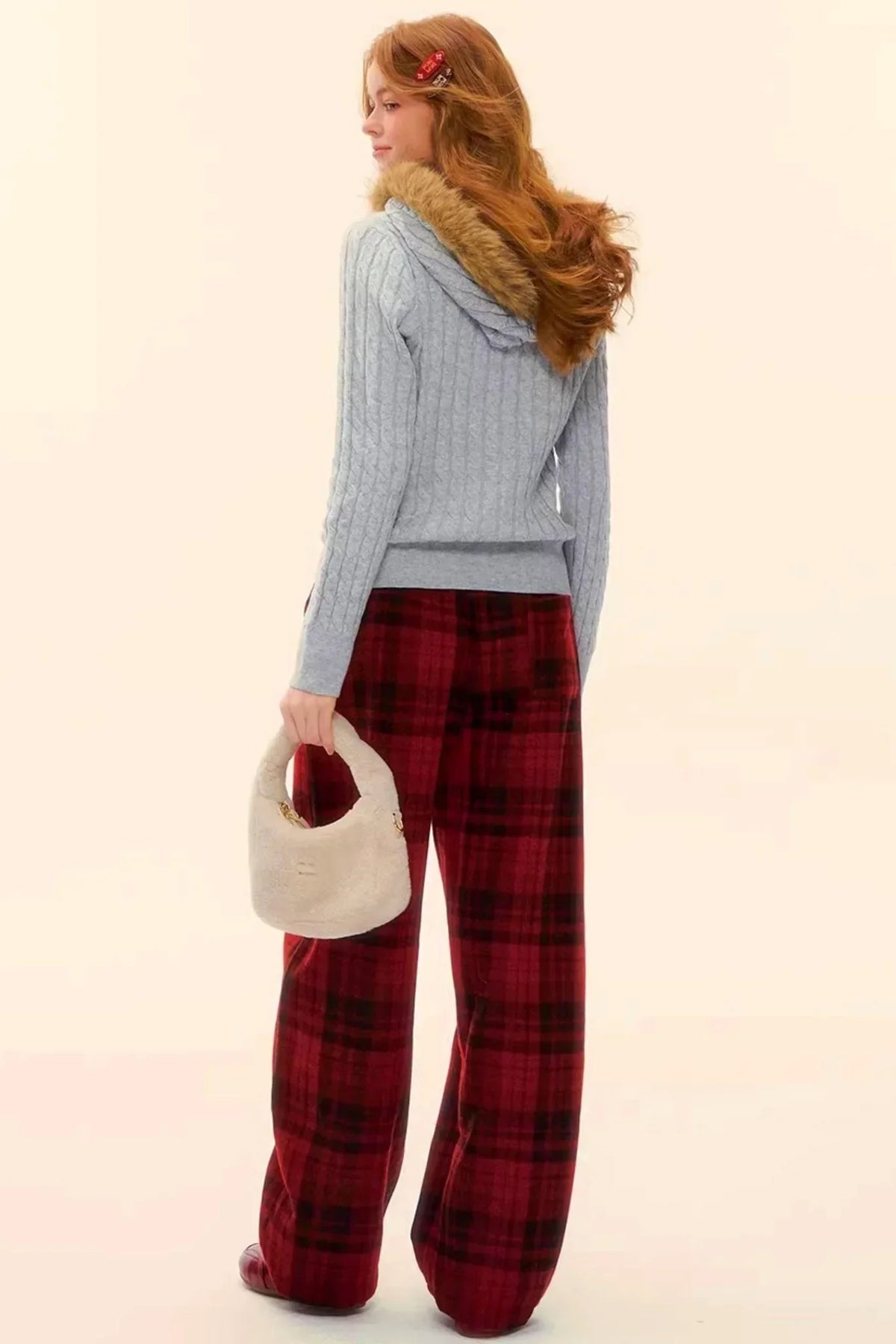 Woolen Plaid Retro Fleece-Lined Pants