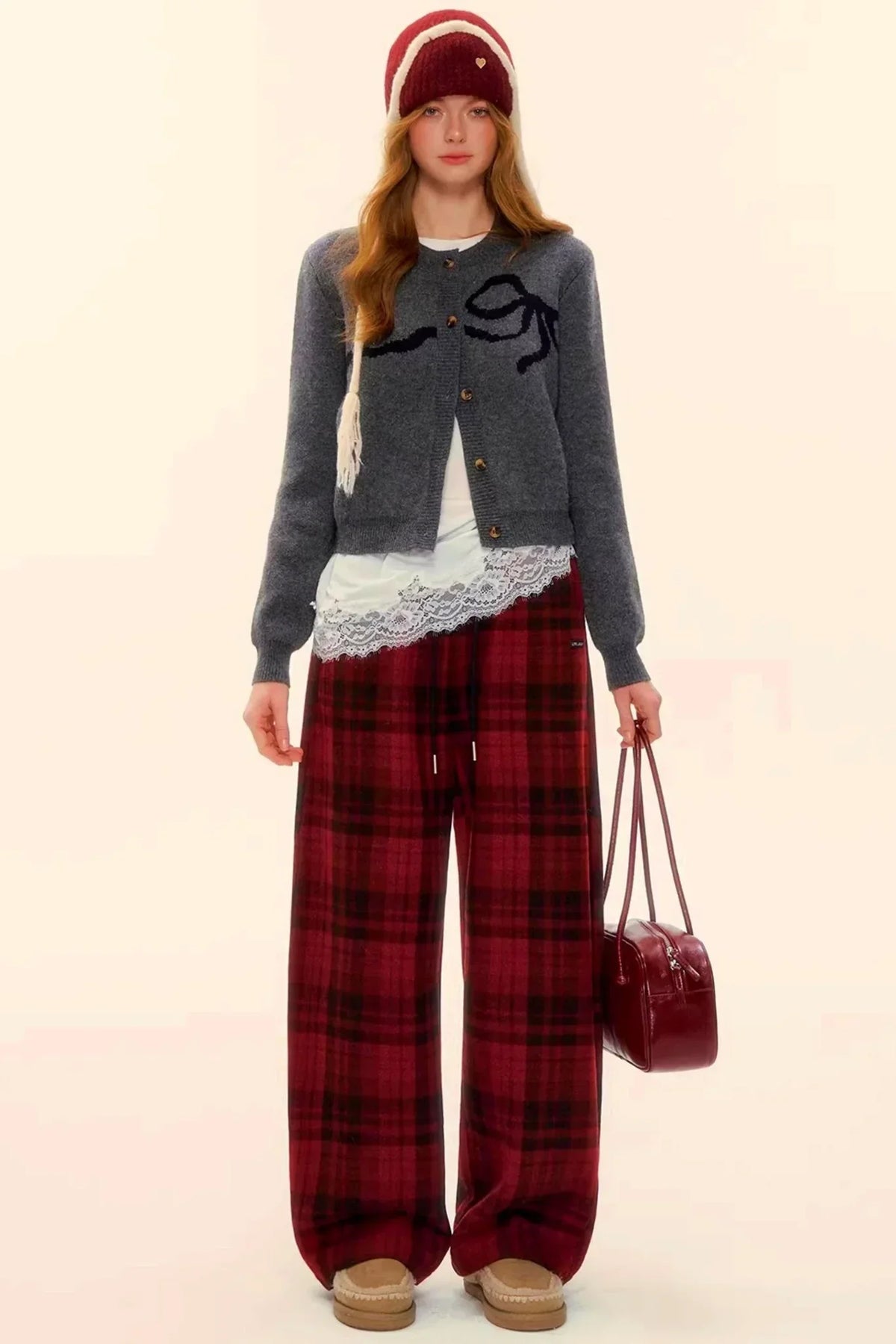 Woolen Plaid Retro Fleece-Lined Pants