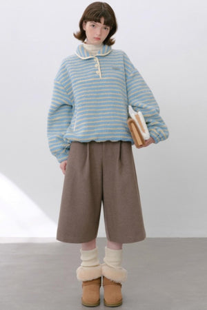 Woolen Pleated Cropped Pants