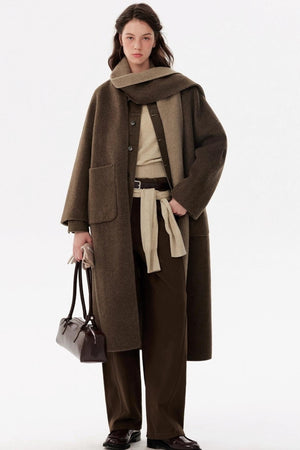 Woolen Scarf Collar Reversible Coat