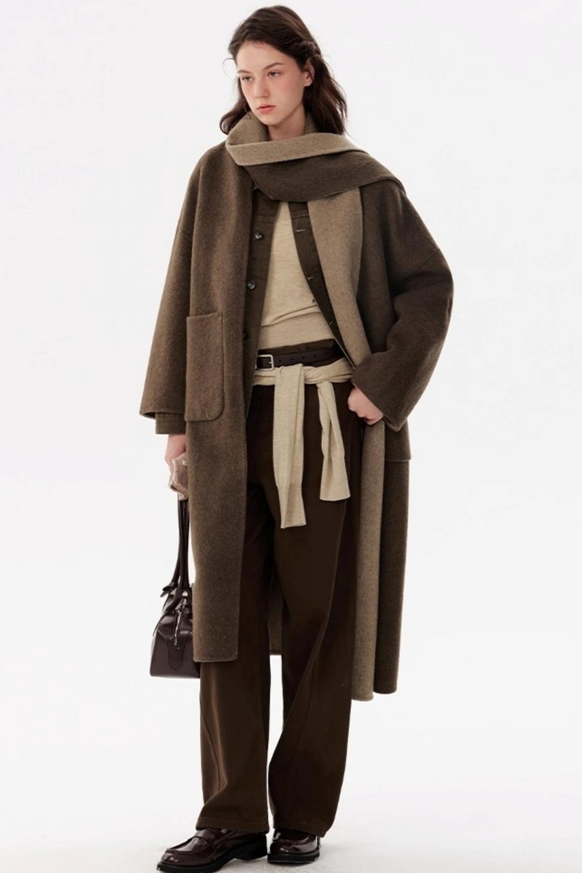 Woolen Scarf Collar Reversible Coat