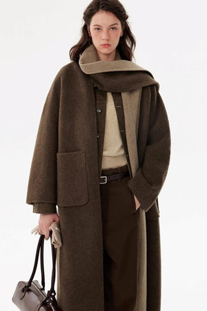 Woolen Scarf Collar Reversible Coat