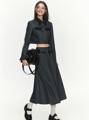 Workwear Style Patterned Tops Skirt Two-Piece Set