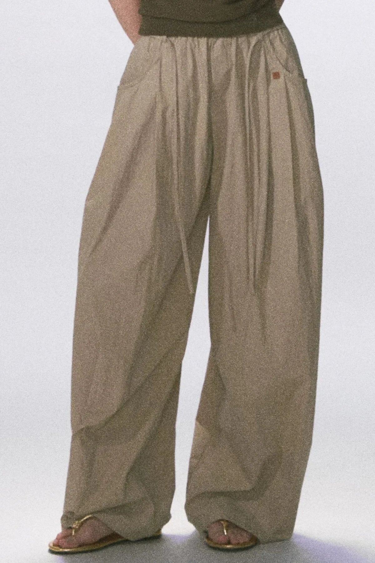 Wrinkled Twill Wide-Leg Pants