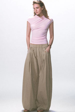 Wrinkled Twill Wide-Leg Pants