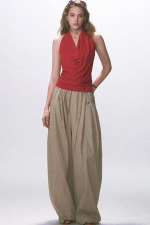 Wrinkled Twill Wide-Leg Pants