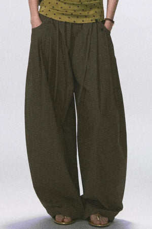 Wrinkled Twill Wide-Leg Pants