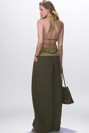Wrinkled Twill Wide-Leg Pants
