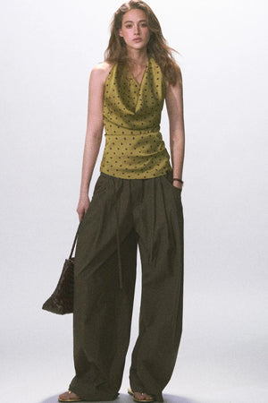 Wrinkled Twill Wide-Leg Pants