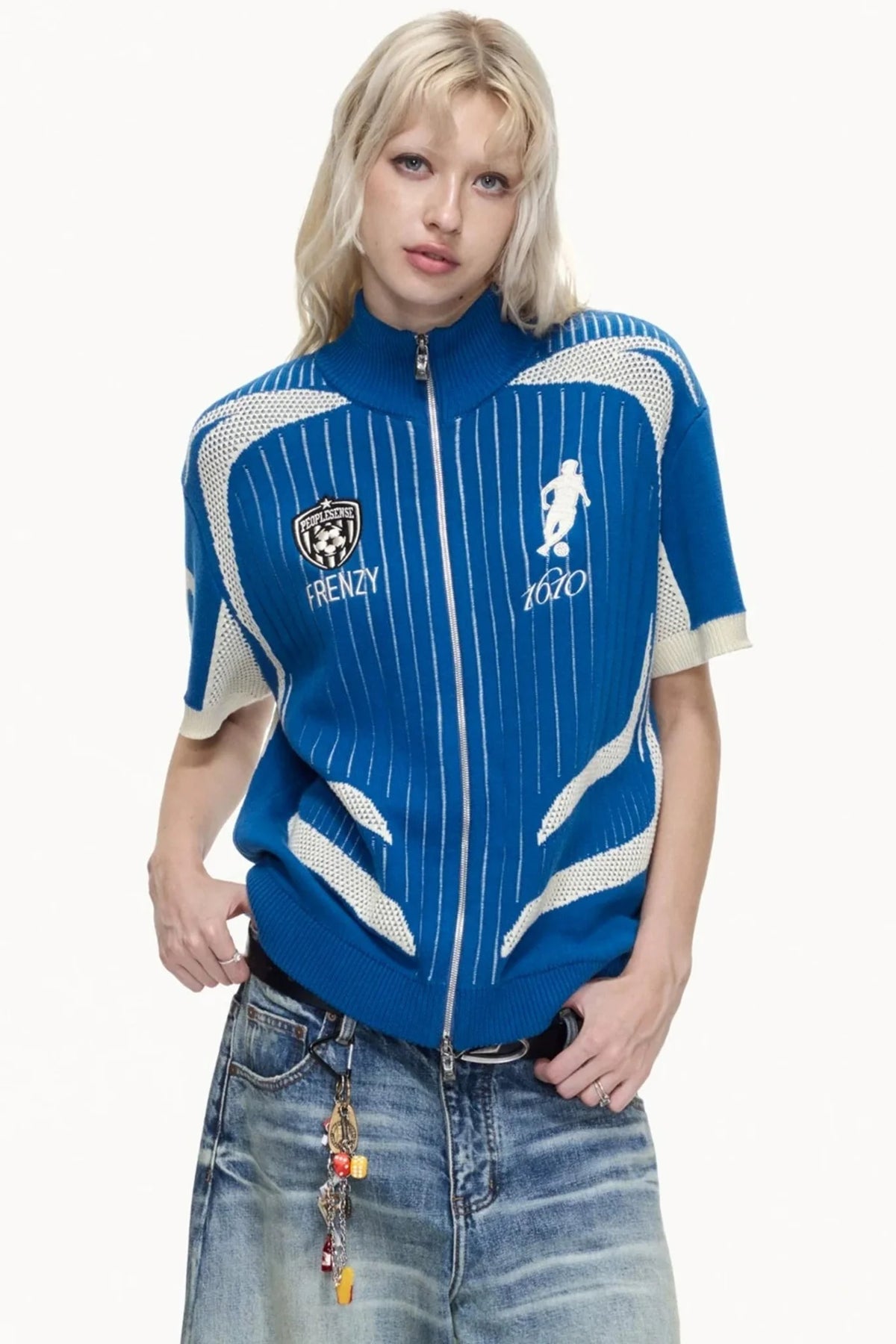Yellow Black Mesh Knit Polo Top