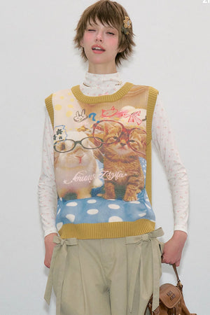 Yellow Cat Bunny Print Vest