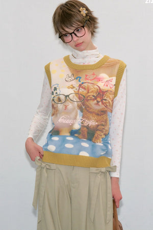 Yellow Cat Bunny Print Vest