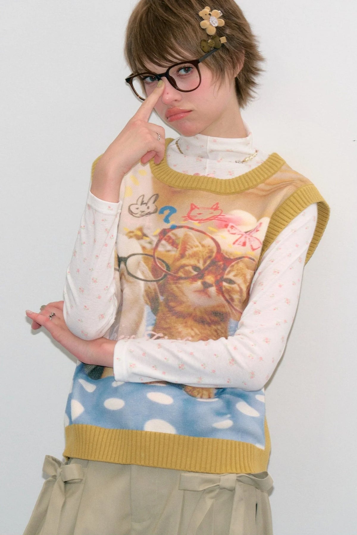 Yellow Cat Bunny Print Vest