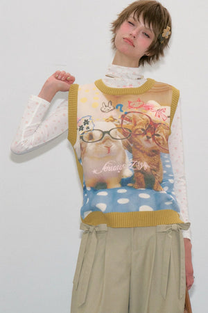 Yellow Cat Bunny Print Vest