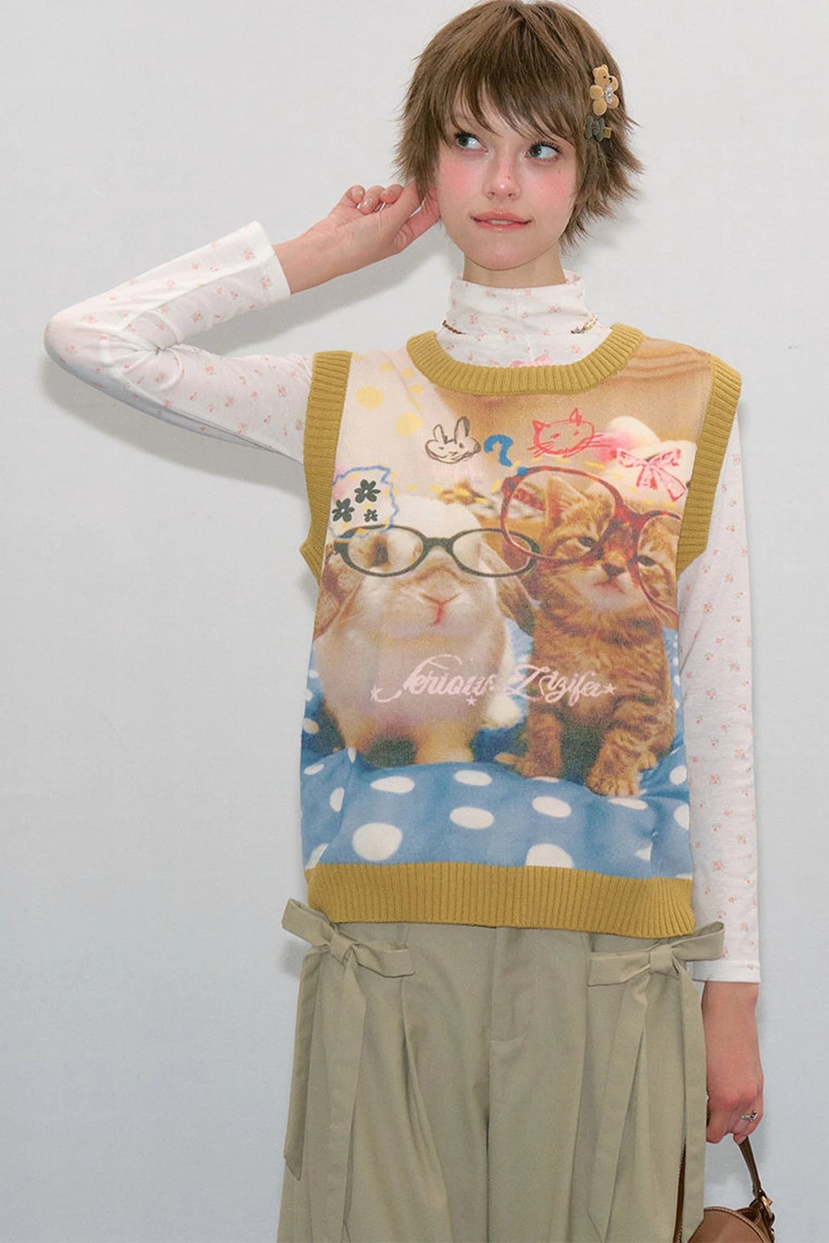 Yellow Cat Bunny Print Vest