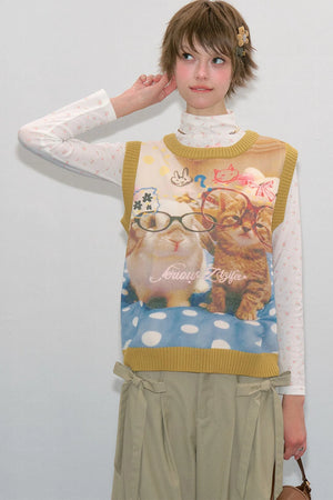 Yellow Cat Bunny Print Vest