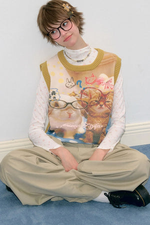 Yellow Cat Bunny Print Vest
