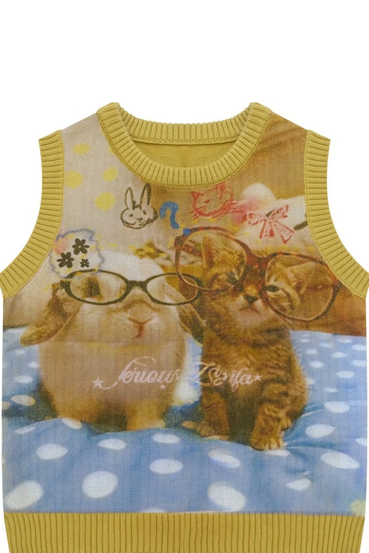 Yellow Cat Bunny Print Vest