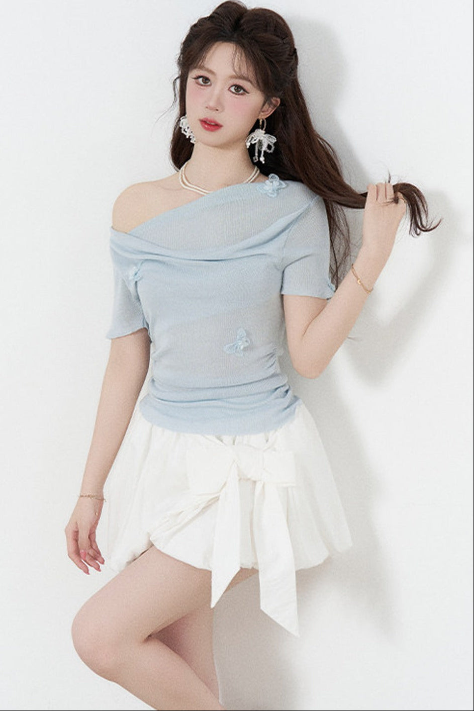 Yellow Draped Neck Short Sleeve Knit Top
