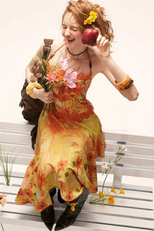 Yellow Floral Halter Dress