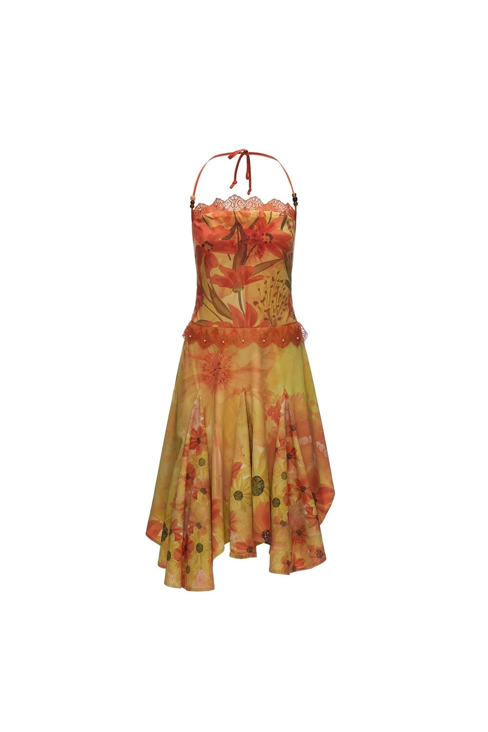 Yellow Floral Halter Dress
