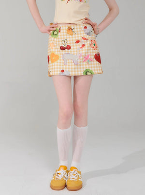 Yellow Fruit Print Skirt