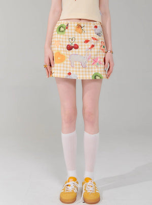 Yellow Fruit Print Skirt