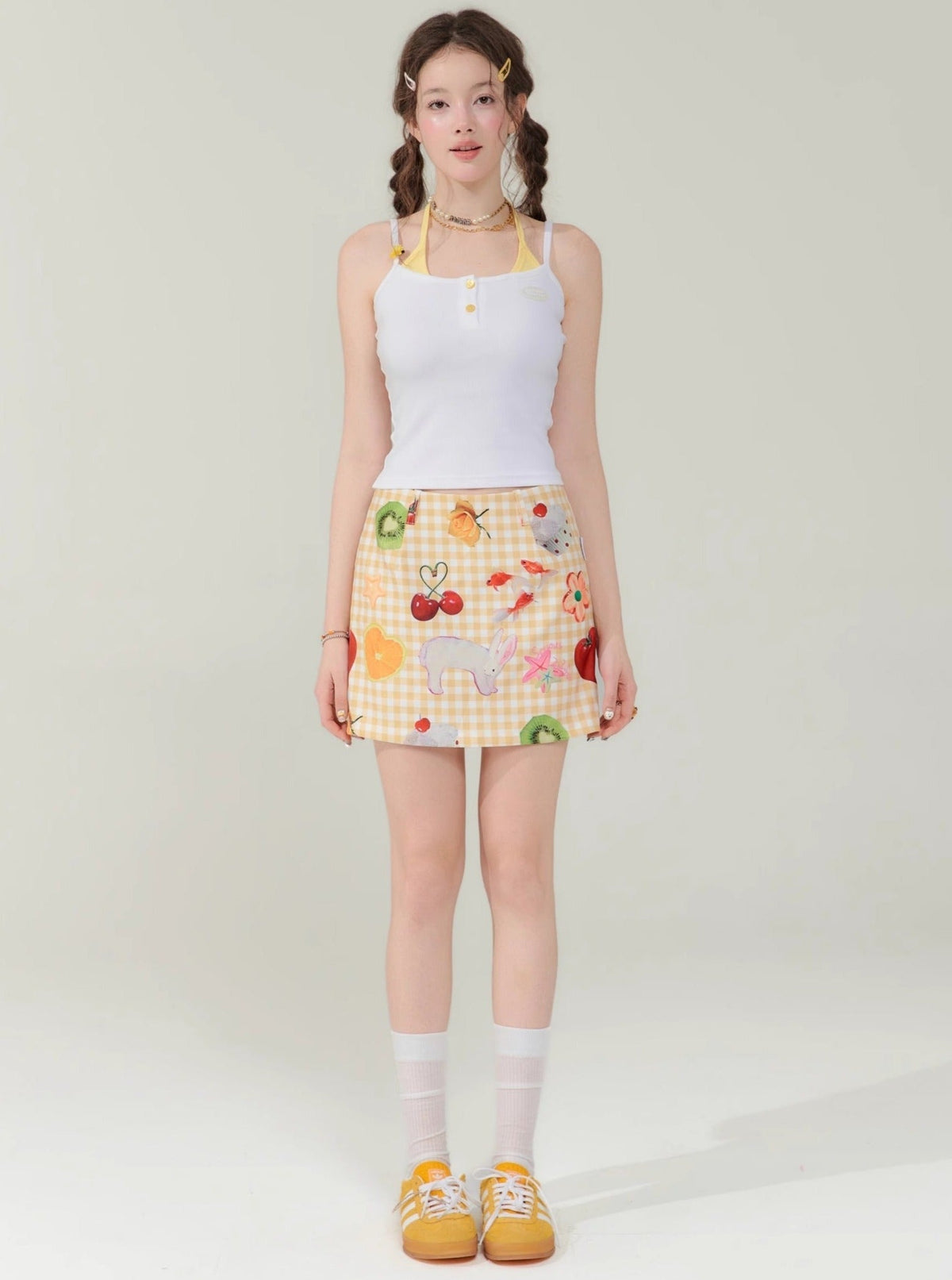 Yellow Fruit Print Skirt