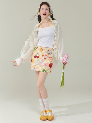 Yellow Fruit Print Skirt