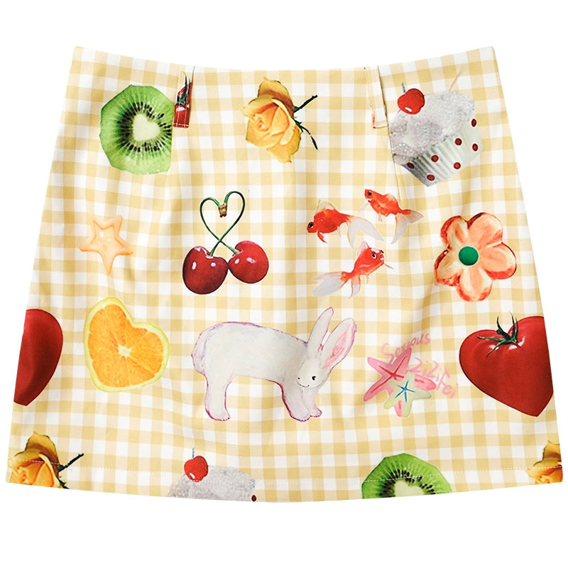 Yellow Fruit Print Skirt