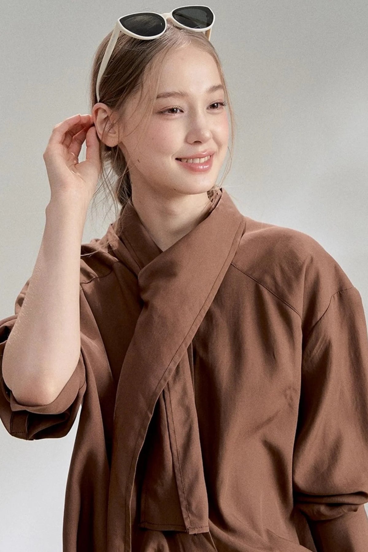 Yellow Lace-up Stand Collar Shirt