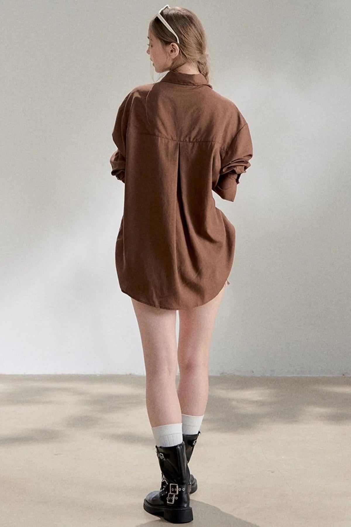 Yellow Lace-up Stand Collar Shirt