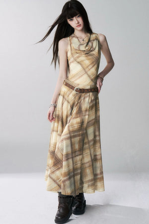 Yellow Plaid Off-Shoulder Dress Set
