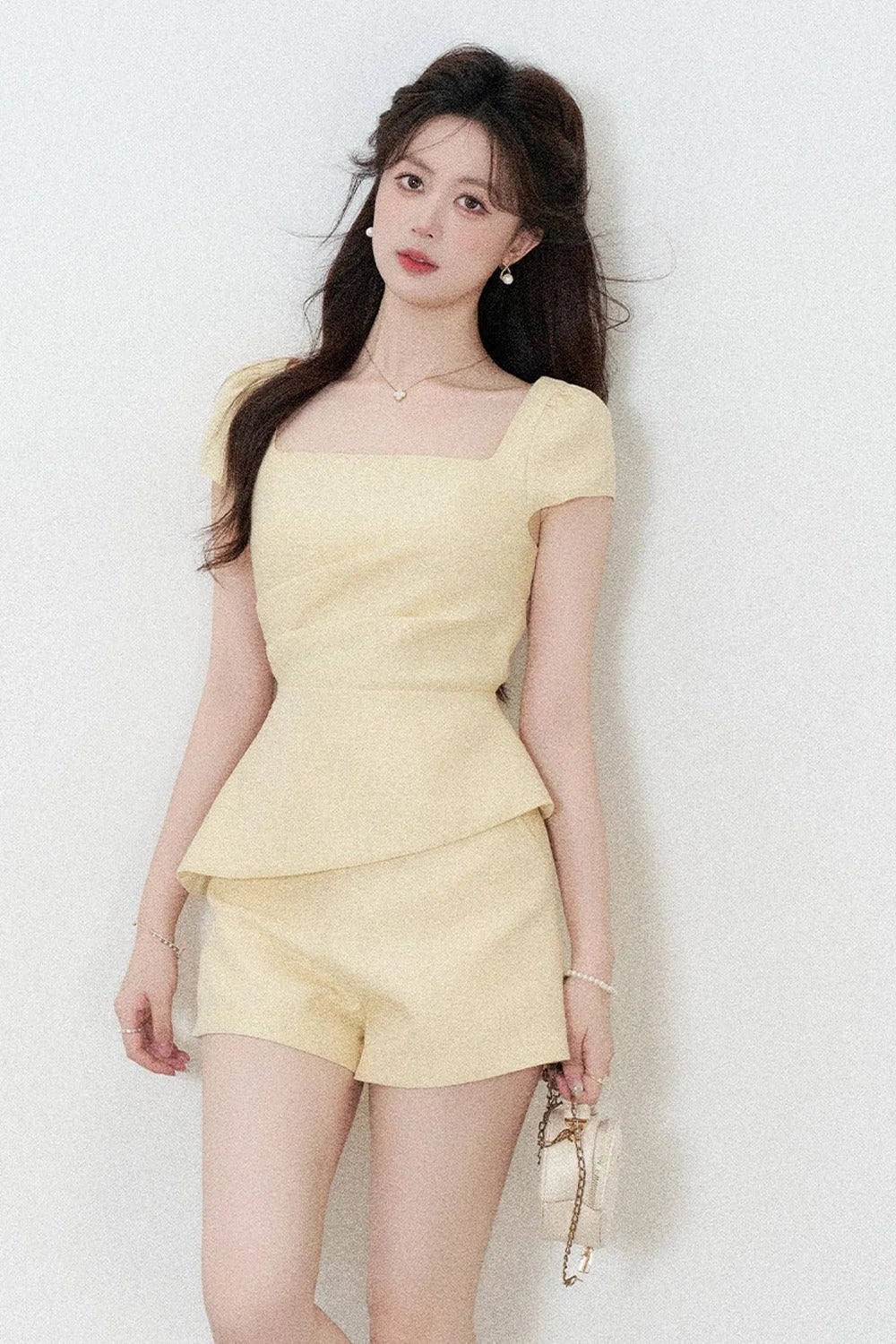 Yellow Square-Neck Top and Shorts Set-Up