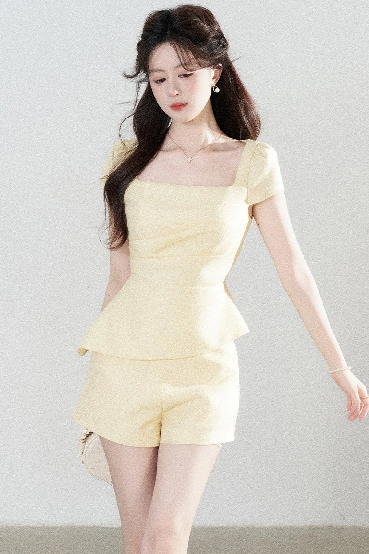 Yellow Square-Neck Top and Shorts Set-Up