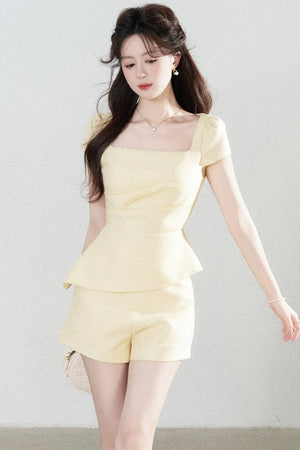 Yellow Square-Neck Top and Shorts Set-Up