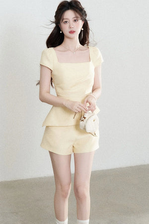 Yellow Square-Neck Top and Shorts Set-Up