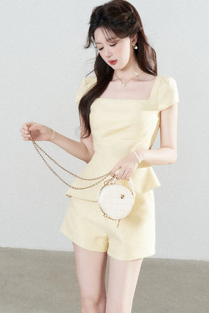 Yellow Square-Neck Top and Shorts Set-Up