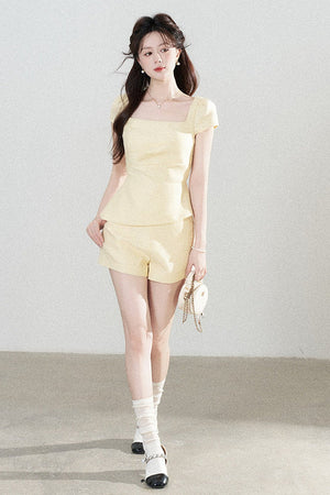 Yellow Square-Neck Top and Shorts Set-Up