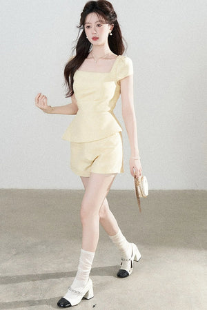 Yellow Square-Neck Top and Shorts Set-Up