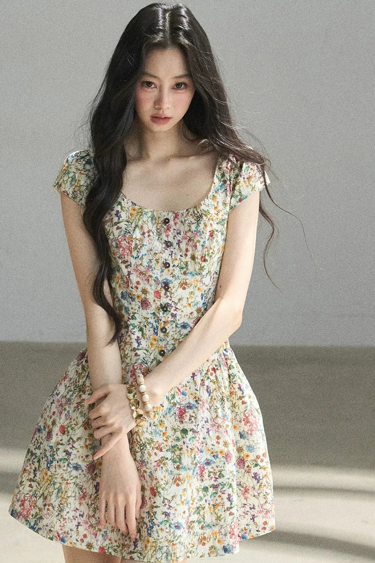Youthful Floral Puffy Dress